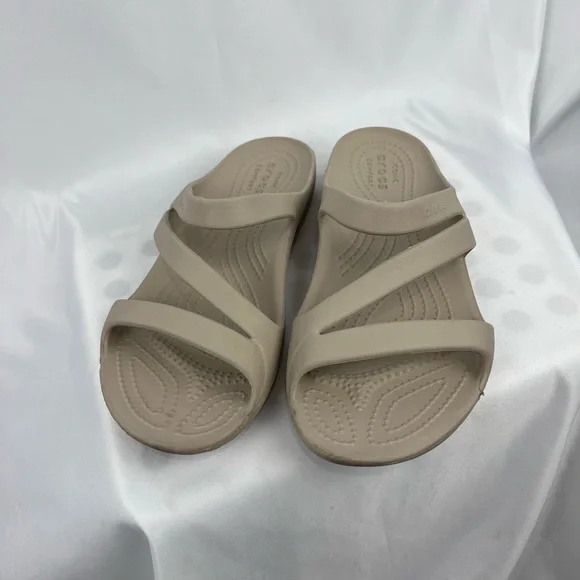 CROCS Kadee Cobblestone Taupe Slide Sandals - Picture 5 of 11